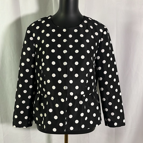 LOFT Jackets & Blazers - LOFT Black & White Jacquard Polka Dot Lightweight Peplum Hem Jacket